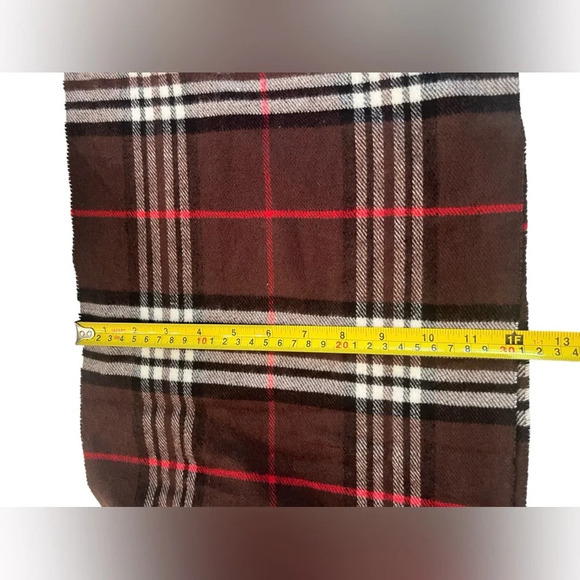 Italy Design Brown Plaid Cashmere Blend Fringe Scarf 12X54’ - Picture 3 of 4